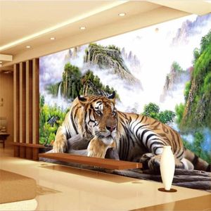 Обои Diantu Индивидуальные большие стельные обои Wallpaper Tiger вниз по горе властный телевизор диван гостиной фон