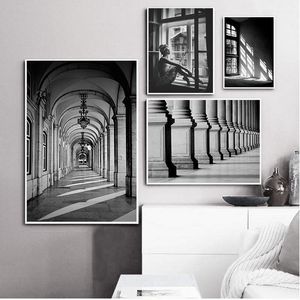 Wholesale scandinavian art resale online - Paintings Nordic Black And White Building Canvas Painting Girl Wall Art S Prints Pictures For Living Room Scandinavian