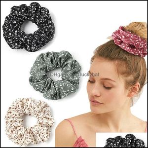 Kauçuk Takı JewelryVintage Baskı Scrunchies Bayanlar Şifon Scrunchie Kadın Elastik Bantlar Kızları Kenar Çiçek Saç Bağları Aesories Drop D