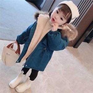 Baby Winter Girls Fur Hooded Trench Coats Warm Clothes Children Kids Girl's Winterjas Fleece Jacket Parka 1 2 3 4 5 6 Years 211025