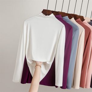 WWENN Autumn Modal T Shirt White Fashion Tee Femme Half Turtleneck Slim Long Sleeve High Quality Tops Spring Clothes 210507