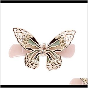 Klipp släppleverans 2021 Cellulosa Acetate 3D Butterfly Clip Sweet Rhinestone Crystal Hair Pin Barrettes Kvinnor Eleganta smycken Tillbehör