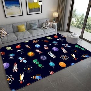 子供のための漫画宇宙宇宙惑星カーペット柔らかいフランネル子供たちの遊ぶマットの男の子の女の子の寝室のベッドサイドの床rug 220301