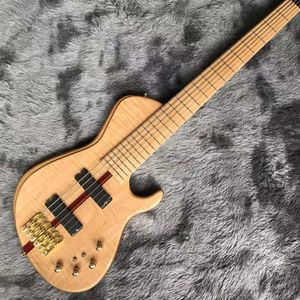 Custom Neck Throu Body Flamed Maple Top Ash Wood 6 Strings Guitar Bass with 940mm Scale Lengthen