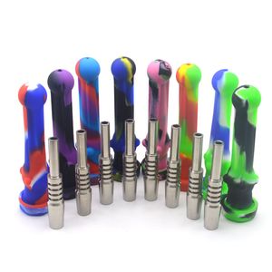 Wholesale Silicone Nectar Collector Mini Water Pipes with GR2 Titanium Nail 14mm Concentrate Honey Dab Straw Silicones Oil Rigs