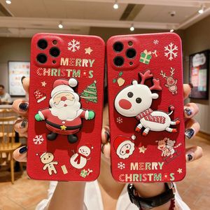Custodie per telefoni Babbo Natale in pelle di agnello tridimensionale per iPhone 11 12 pro max xr xs x 7 8 plus