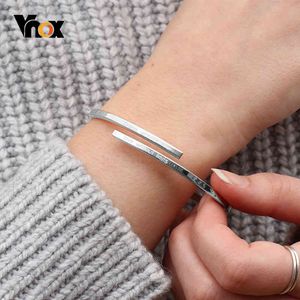 Vnox Adjustable New Disign Bangle Personalize Engrave Name Cuff Bracelets for Women Stainless Steel Custom Bff Gift