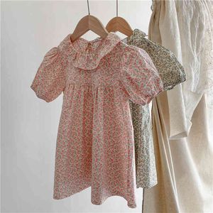 Floral Girl Dress Cute Kid Clothes Fashion Lotus Leaf Collar Cherry Print Short-sleeve Children's 210515