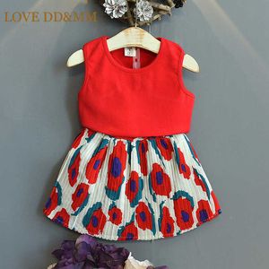 LOVE DDMM Set di vestiti per ragazze Canotta per bambini Top + Gonna a pieghe 2 pezzi Set di abbigliamento per bambina Costumi casual per bambini 210715