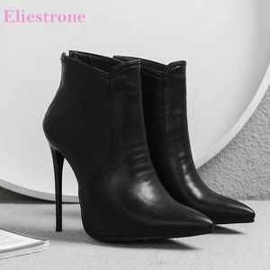 Brand New Glamour Cinza Negro Mulheres tornozelo Nude Formal Boots Sexy High Saltos Escritórios Senhora Sapatos S273 Plus Grande Tamanho 10 46 48 Y0914