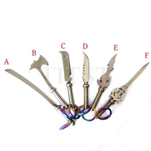 Wholesale titanium dabber sword carb cap resale online - TITST Smoking Grade2 Titanium Sword knife axe Wax Dab Carving Tool with a colorful ring for carb cap mm