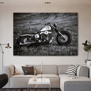 Relibli Art Cool Motorcycle Картинки Холст Картина Черно-белые Плакаты и Принты Стена Искусство для украшения гостиной