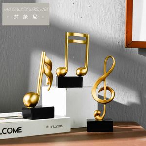 home decor accessories figurine decorative art statuette Golden musical note Handicraft Living Room Wine Cabinet Desk Ornaments 210804