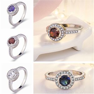 Fashion girl's red ruby cz zircon stone silver ring blue white daimond lady women wedding rings popular jewelry for engagement