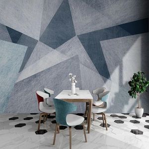 Tapety Niestandardowe Murale Nowoczesne Sztuki Kreatywny Geometryczny Szary Blue Po Wallpaper do Sypialnia Salon Sofa Backrgound ściany Pokrycie 3d
