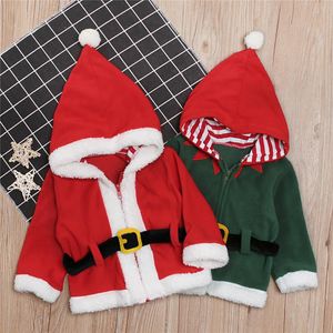 Jackets 6M-5Y Baby Boy Girl Christmas Santa Claus Elf Coat Long Sleeve Hooded Jacket Toddler Kids Children Winter Warm Fleece Outerwear