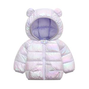 2021 가을 겨울 새로운 솔리드 컬러 반짝이 면화 코트 아기 소년 소녀 따뜻한 재킷 옷 어린이 짧은 귀여운 곰 코트 TZ771 H0909
