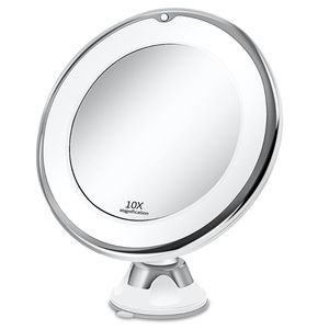 Mirrors Makeup Mirror With Lamp LED Fill Light 10 Times Magnification Suction Cup Folding Three-color Direct Charge Beauty