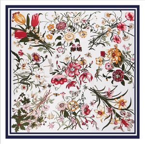 Top luxury women's fashion silk scarf Jungle flower and bird printing 130*130cm twill imitation large square