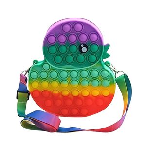 Dekompression leksak söt tecknad anka väska push bubles bärbar mode crossbody pack silikon press fidget leksaker påsar