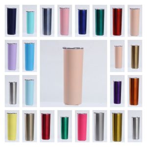 Skinny Tumbler 20oz Edelstahl doppelwandige hohe Weingläser schlanke vakuumisolierte Tasse mit Dichtungsdeckeln 31 Farben DrinkwareT2I52206