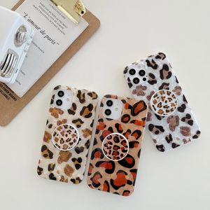 IMD İnci Leopar Seashell TPU Telefon Kılıfları Ile Katlanır Yüzük Braketi Için iphone 12 11 Pro Prokax X XS Max 7 8 Artı Kılıf Kapak