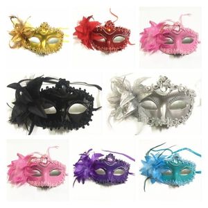 Cadılar bayramı partisi Venedik Maskeleri Tüy Galvanik High-end Yan Çiçek Masquerade Maske Malzemeleri T2I52433