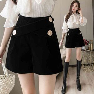 Mode schwarz gold Samt Shorts Damen neue Herbstkleidung koreanischen Stil hohe Taille breite Beinhosen locker und vielseitig 210412