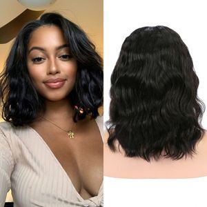 Peruansk mänsklig hår naturlig våg kort bob 13x4 spets främre peruker 130% pre plockad remy peruk för svarta kvinnor