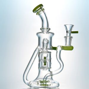 9 tum lila hookahs glas bong doulbe recycler vattenrör 14mm kvinnlig böjd hals propeller percolater olja dab riggar med skål