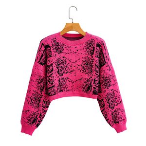 HSA Snakeskin Rib Kvinnor Knitting Pullover Sweater Kort Stil Långärmad Chic Street Jumpers Tröjor Toppar 210417