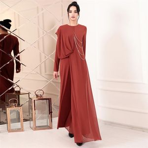 Fête Robes pour femmes Formel Dîner Feast Wear Solide Mousseline Maxi Robe Turquie Dubaï Arabe Musulman Vêtements Automne 210517
