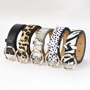 Wholesale teen belts resale online - Belts Women s Circle Buckle Porous PU Leather Belt Leopard Print Snakeskin Pattern Zebra Teen Student Fashion Waistband