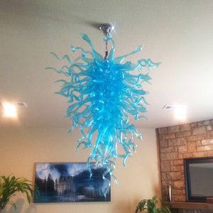 Popular Nordic Lamp Murano Glass Chandeliers Sky Blue Color Home Decoration Chandelier Lighting Hand Blown LED Pendant Light 24 by 32 Inches