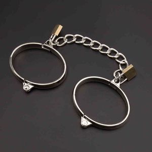 Nxy Sex Adult Toy Erotic Bdsm Bondage Handcuffs Stainless Steel y Metal Hand Cuffs Ankle Restraints Games Toys for Couples 1225