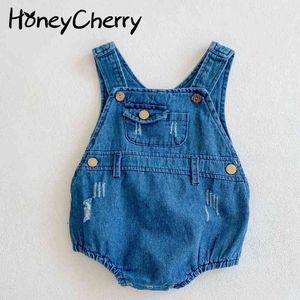 Sommar bomull Bodysuit Denim Overaller Baby Girl Clothes 210515
