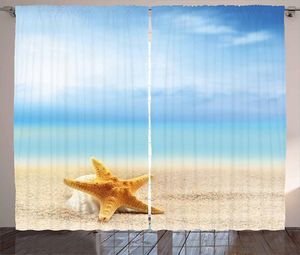 Занавес Drapes Starfish Decor Шторы Scallop Seashell и крупным планом на песчаном пляже идиллический океан фон гостиной окна гостиной