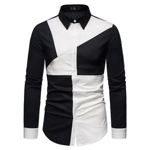 Men's Casual Shirts Stitching Color Dress Stylish Long Sleeve Designer Button Down Slim Fit White Black Red Wine