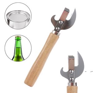 NewMultifUNction Easy Manual Side Cut Metal Beer Bottle Opener Rostfritt Stål Trähandtag kan öppnare köksredskap EWD7536