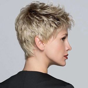 Kort blond peruk för vita kvinnor syntetiska hår naturlig blond peruksfaktorisk direkt