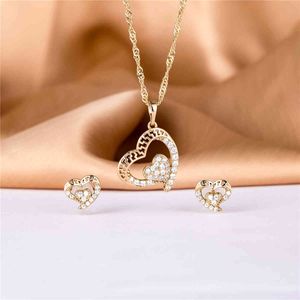 2021 Fev amor em amor jóias 585 Rose Gold mulheres românticas moda natural água gota de cobre conjunto de jóias