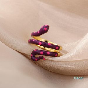 Fedi nuziali aperte serpente maculato per donna uomo oro gocciolante olio animale anello dito gotico festa di compleanno accessori per gioielli 2021