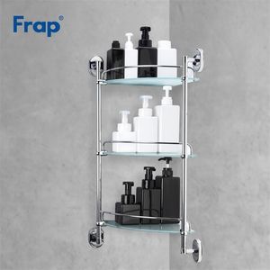 Frap Bathroom Shelf 3 layers Glass Toilet Multipurpose Shelves Wall mounted Bath Shampoo Basket Accessories F1907-3 211112