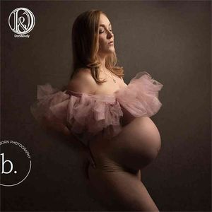 Donjudy Tulle Maternity Dresses Tillbehör Topp för Po Shoot Graviditet Poggrafi Prop för gravida Kvinnor Kläder 210922