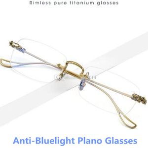 Luxury Design Retro-Vintage Anti-Bluelight Glasses Rimless Frame 55-19-143Lightweight Titanium Rectangular for Prescription Fashion Concise fullset case
