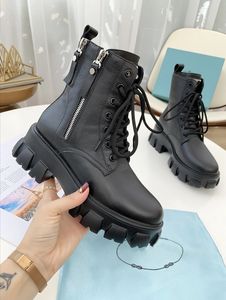 High Quality designers Women combat boots thick heels Martin Ankle Booties Genuine Leather Combated Boot ladies Winter platform shoes