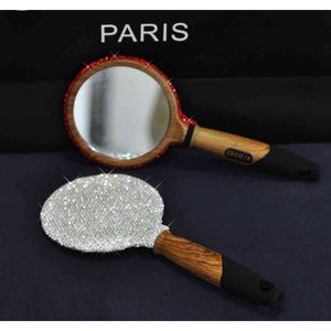 Specchio per trucco portatile con maniglia, gemme di diamanti, cristalli scintillanti, argento, principessa alla moda