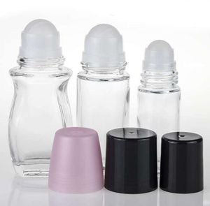 30ml 50ml Clear Glass Roll On Bottle Essential Oil Perfume Travel Dispenser Roller Ball PP Cap SN420