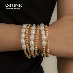 Bracelets de charme JSHINE Set Bohemian Imitation Perle Perles Bracelet Bracelet Empilable à la main Perle à la main Chaîne de perle Femmes Mode