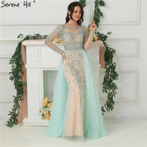 Wholesale mint sheer dress resale online - Party Dresses Mint Diamond Crystal Luxury Sexy Sheer Long Sleeves Low Back Fashion With Train Evening Dress Real Po BLA6641